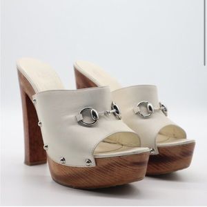 Gucci Morena White Peep Toe Slide On Mule Heels